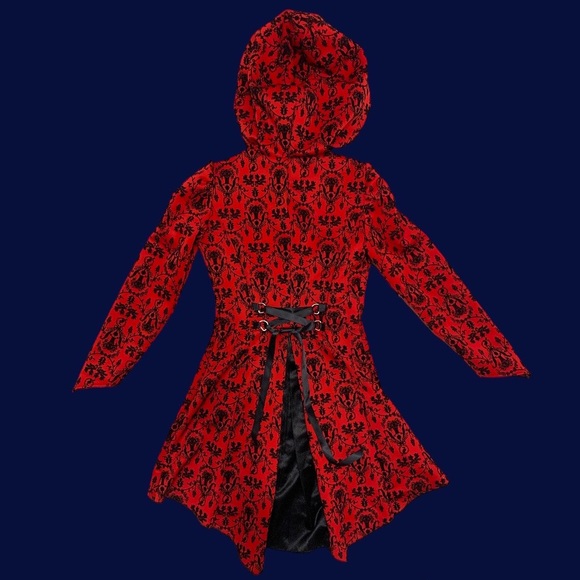 Gothic Medieval Vampire Sultry Blood Red Corset Jacket w Hood Cosplay Kawaii S - Picture 7 of 7